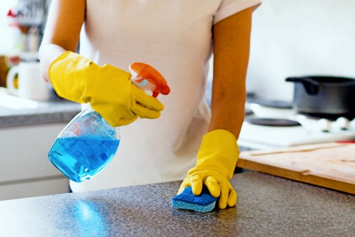 Detailed cleaning of shared areas and washrooms in an E9 workplace