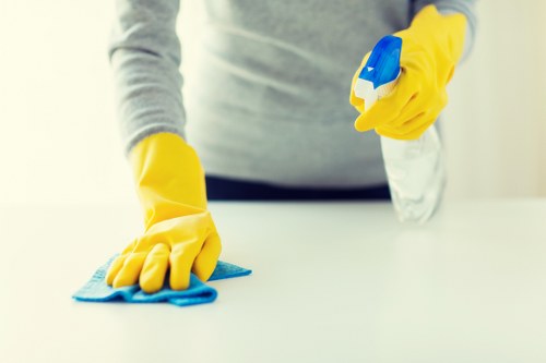 Detailed post-construction dust removal in an E9 kitchen