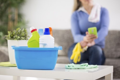Local cleaners working on communal corridors in an E9 building